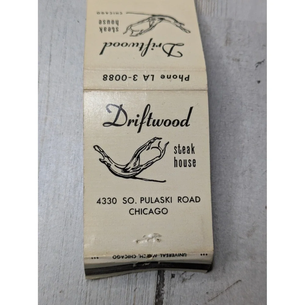 Vintage Matchbook Cover Driftwood Steakhouse Chicago‎